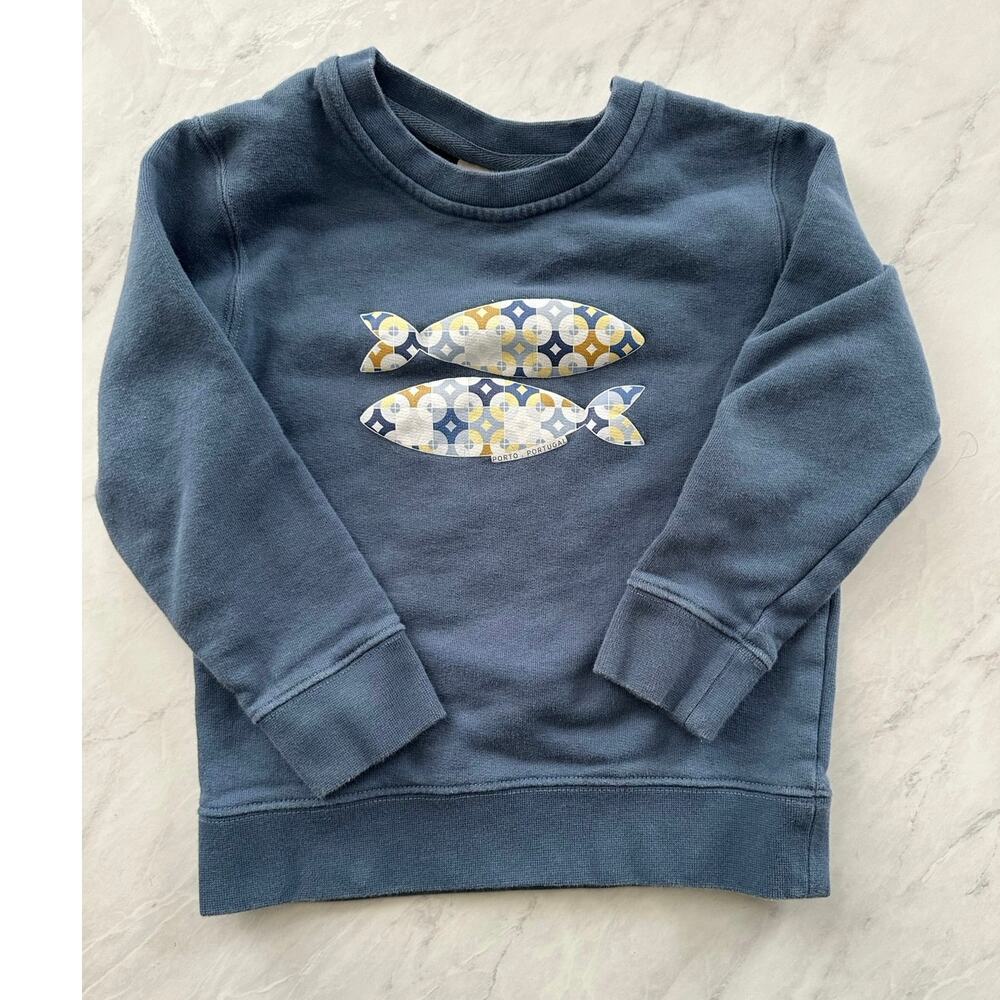 Porto Portugal Patterned fish crewneck boys sweatshirt pullover 5/6 blue